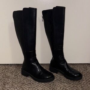 Gucci Black Leather Logo Riding Boots